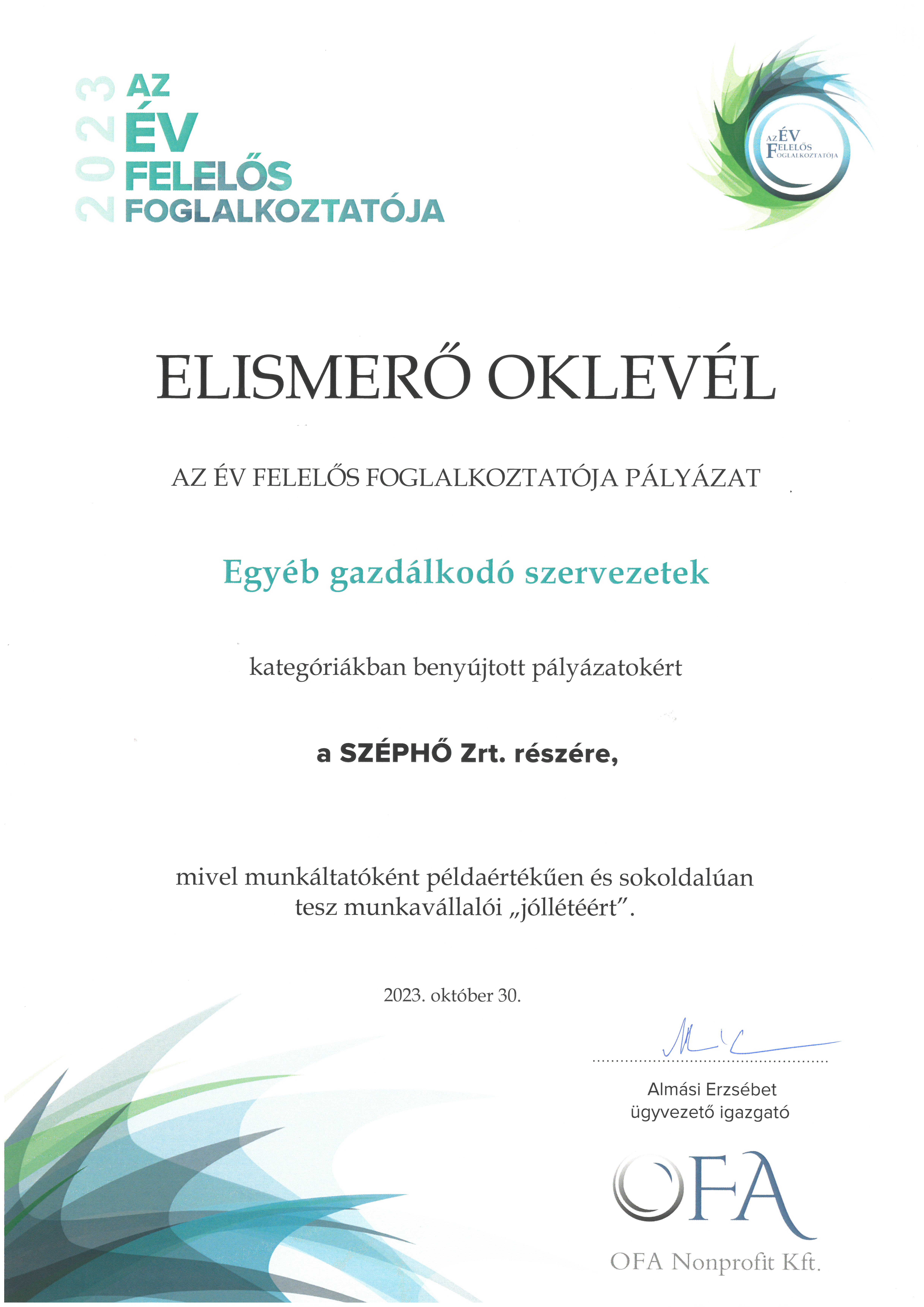 Elismerő oklevél fényképe 